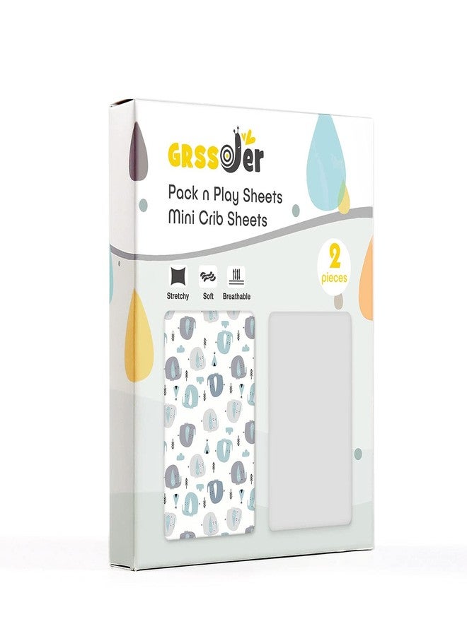 GRSSDER طقم ملاءات سرير أطفال من GRSSDER، ناعم للغاية وقابل للتمدد، مصنوع من قماش جيرسي محبوك، عبوة من قطعتين، ملاءات سرير أطفال محمولة/صغيرة الحجم مع جيب عميق، بتصميم فيل لطيف للبنات والأولاد - Image 2